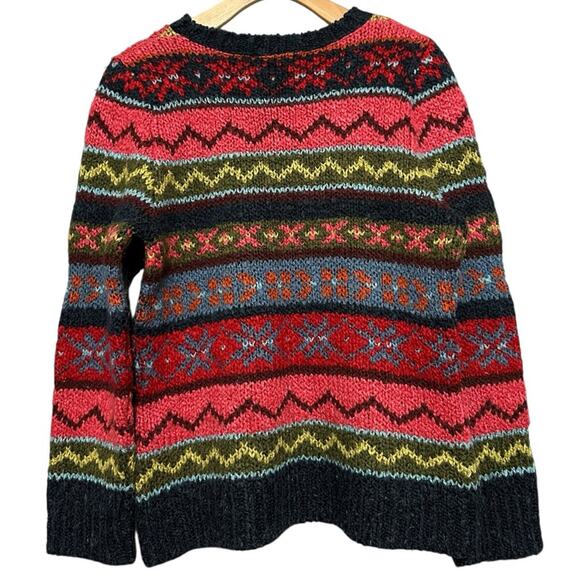 Relais Knitware Vintage Women’s Size M Blue Pink Red Fairisle Crewneck Sweater - Picture 3 of 8